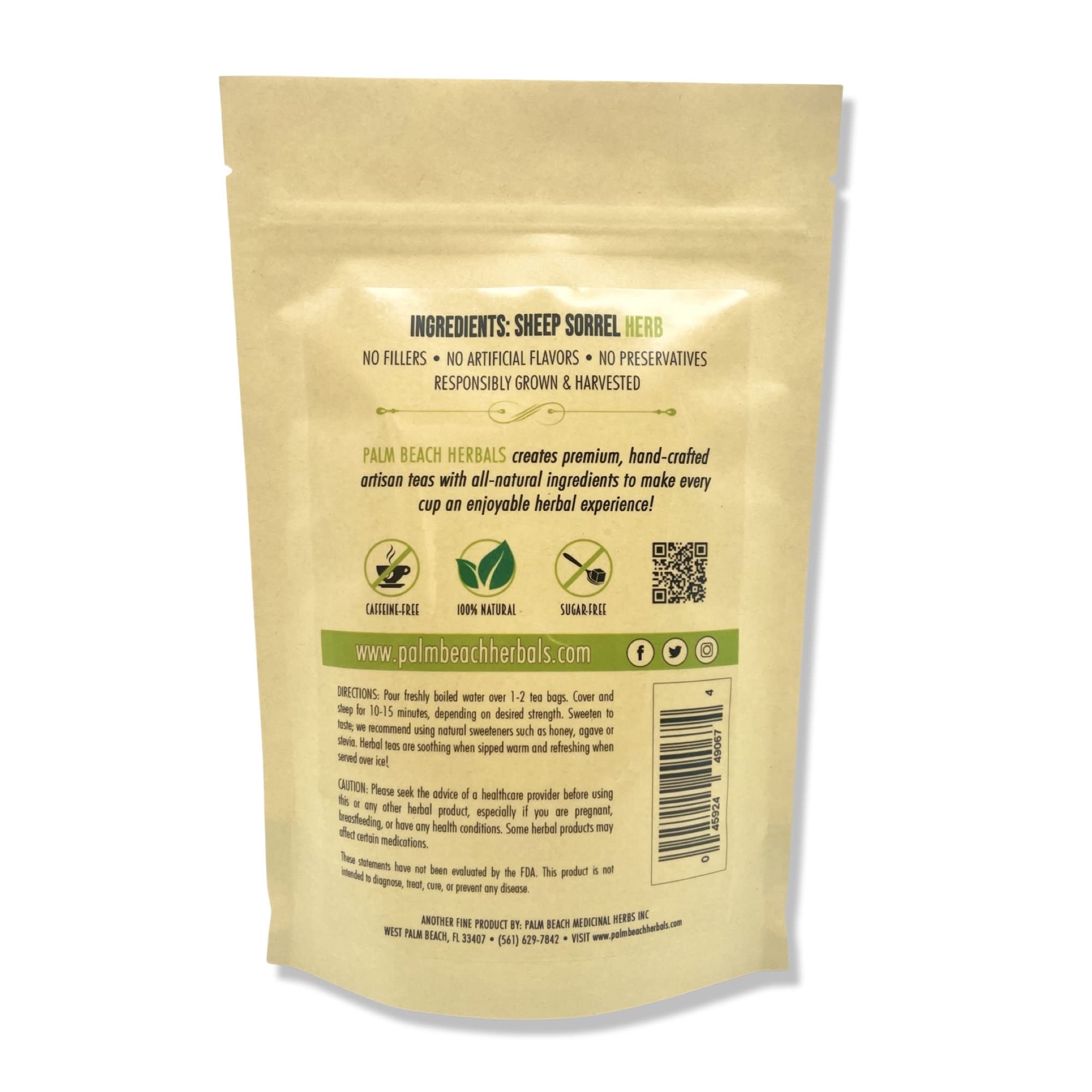 Sheep Sorrel Tea - Pure Herbal Tea Series by Palm Beach Herbals (30 Tea Bags) 100% Natural