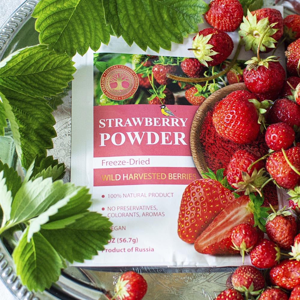 Wild Harvested Strawberry Freeze-Dried Powder - 2 Oz - Natural Strawberry Powder, No added sugar, No GMOs