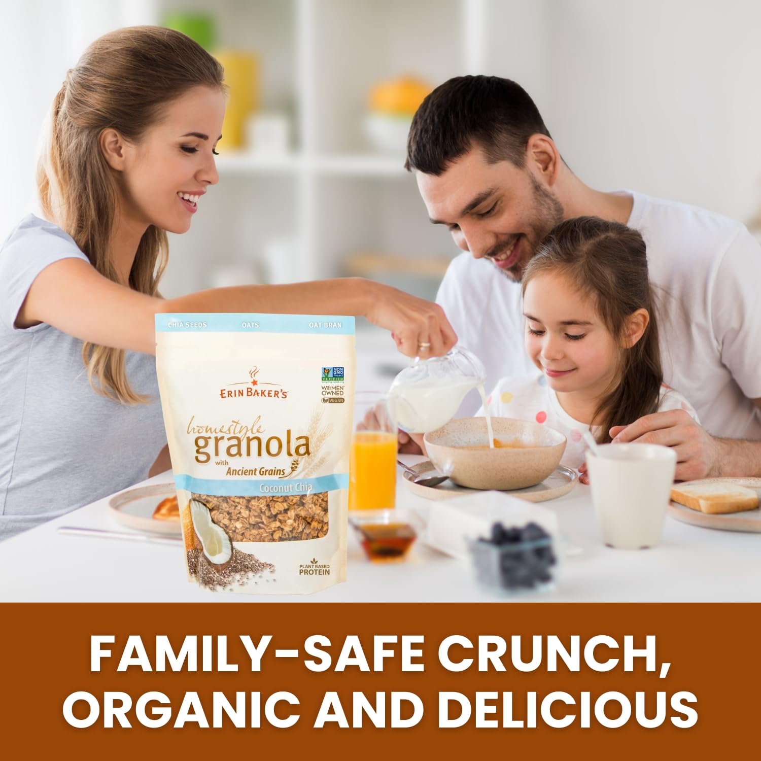 Erin Baker’s Homestyle Coconut Chia Granola with Ancient Grains - Made from Natural Ingredients, Crunchy Texture, Versatile Snack or Cereal - Vegan