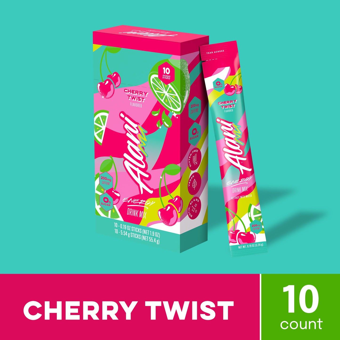 Alani Nu CHERRY TWIST Energy Sticks, Energy Drink Powder, 200mg Caffeine, Pre Workout Performance with Antioxidants, On-The-Go Drink Mix, Biotin, B