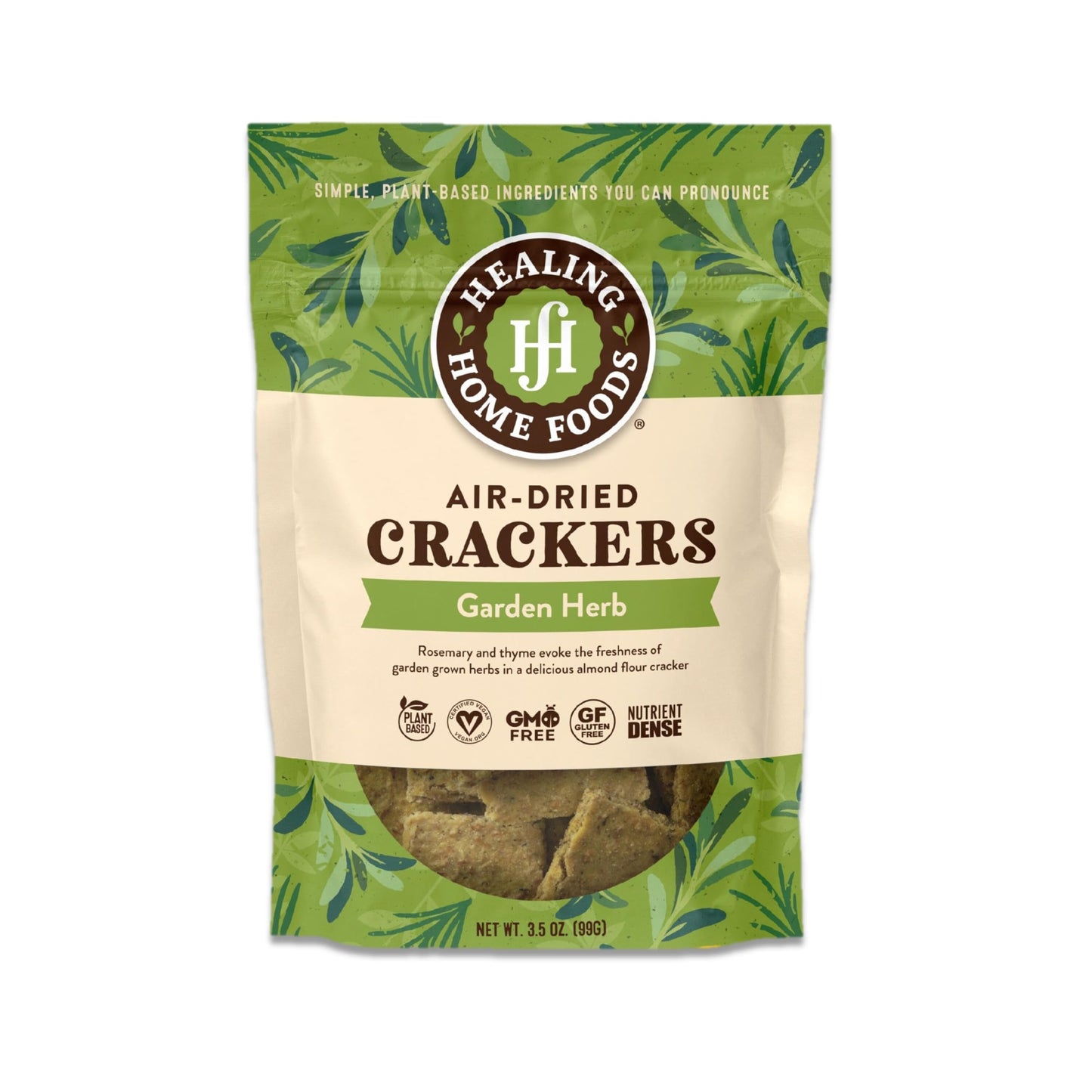 Healing Home Foods Garden Herb Gluten-Free Crackers with Almond Flour, Rosemary & Thyme, Healthy Vegan Snack, Non-GMO & High Protein Crackers