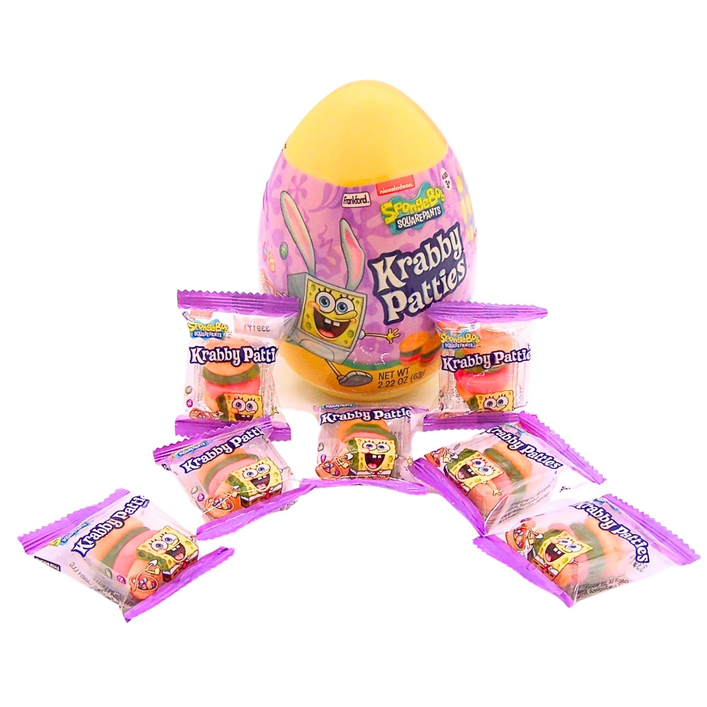 Frankford Spongebob Easter Eggs with Krabby Patty Gummies, Individually Wrapped Pieces Inside, 2.22 Ounces