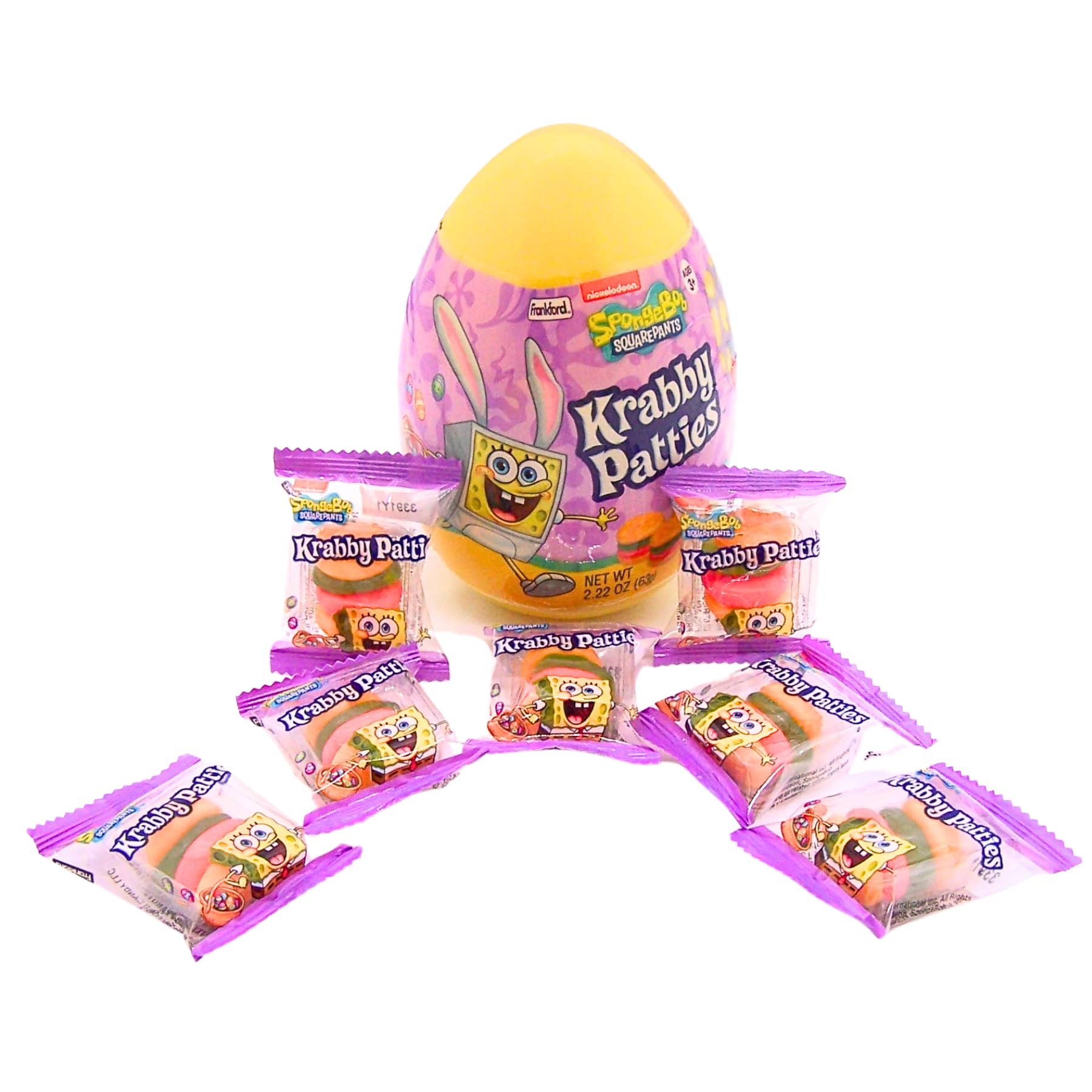 Frankford Spongebob Easter Eggs with Krabby Patty Gummies, Individually Wrapped Pieces Inside, 2.22 Ounces