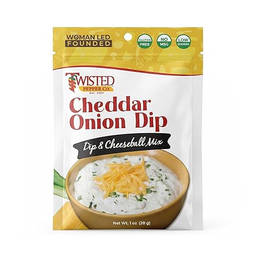 Twisted Pepper Co. Cheddar Onion Dip Mix | Dry Dips & Cheeseball Mixes | Gluten Free, Low Sodium, No Added MSG | Onion Dip Mix for Sour Cream or Mayo