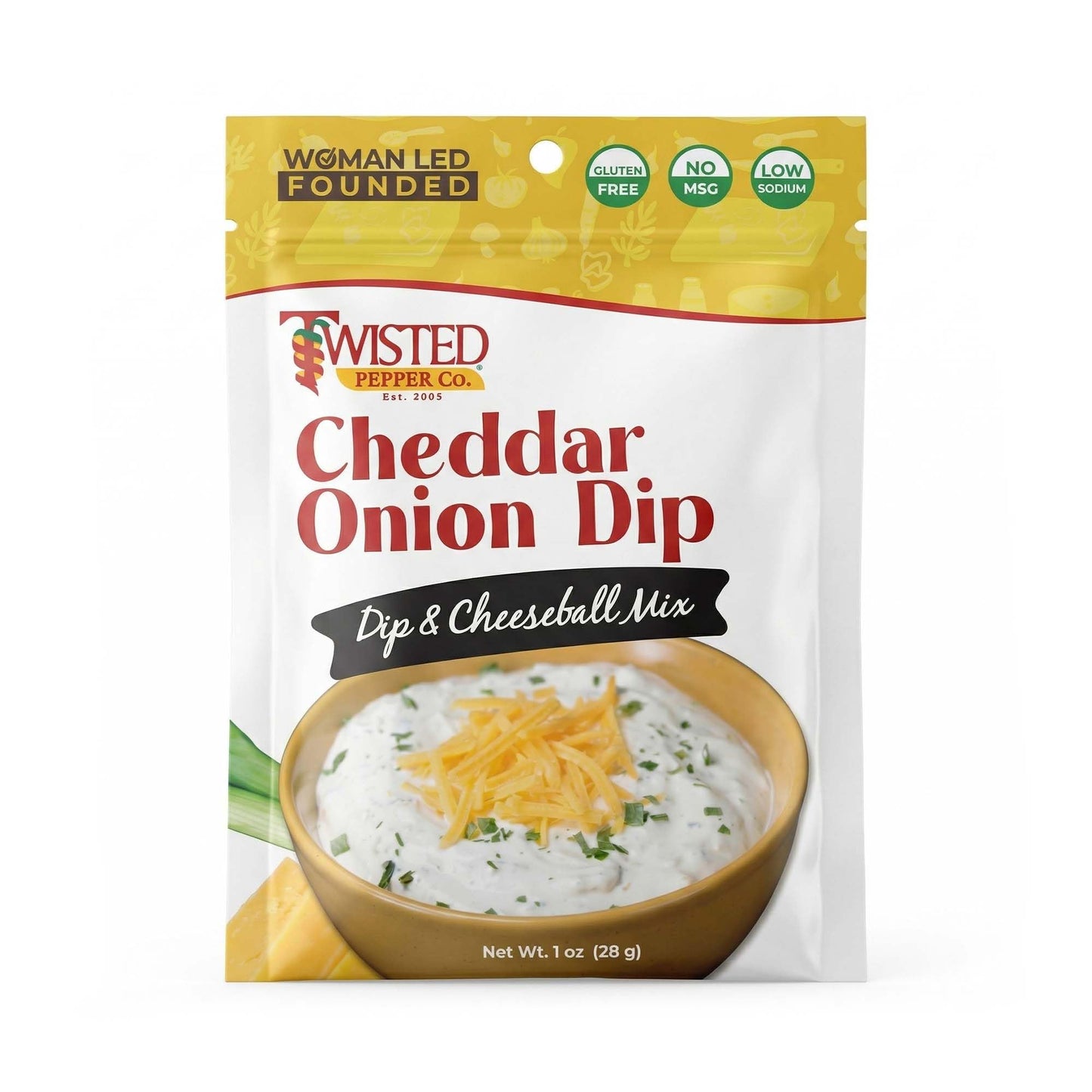 Twisted Pepper Co. Cheddar Onion Dip Mix | Dry Dips & Cheeseball Mixes | Gluten Free, Low Sodium, No Added MSG | Onion Dip Mix for Sour Cream or Mayo