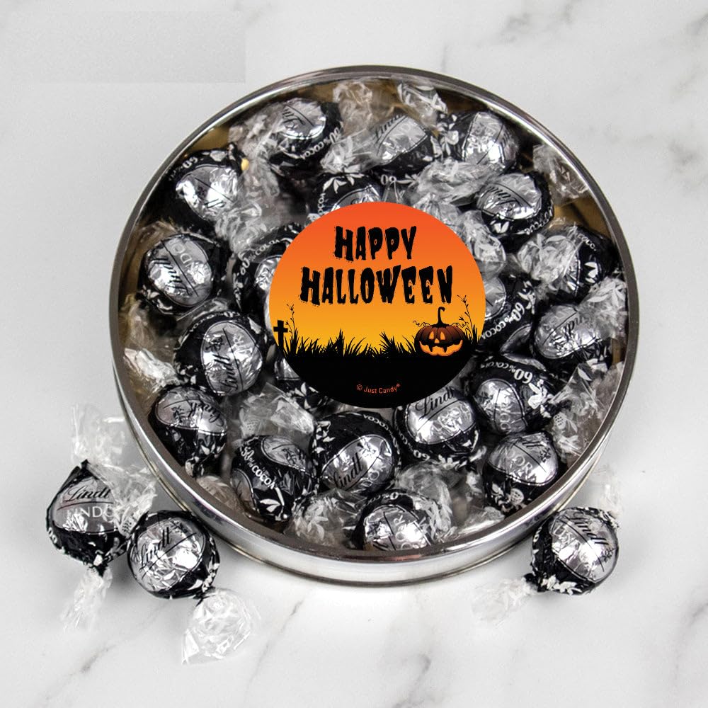 Halloween Candy Gift Chocolate Truffles in Large Plastic Tin - Pumpkin