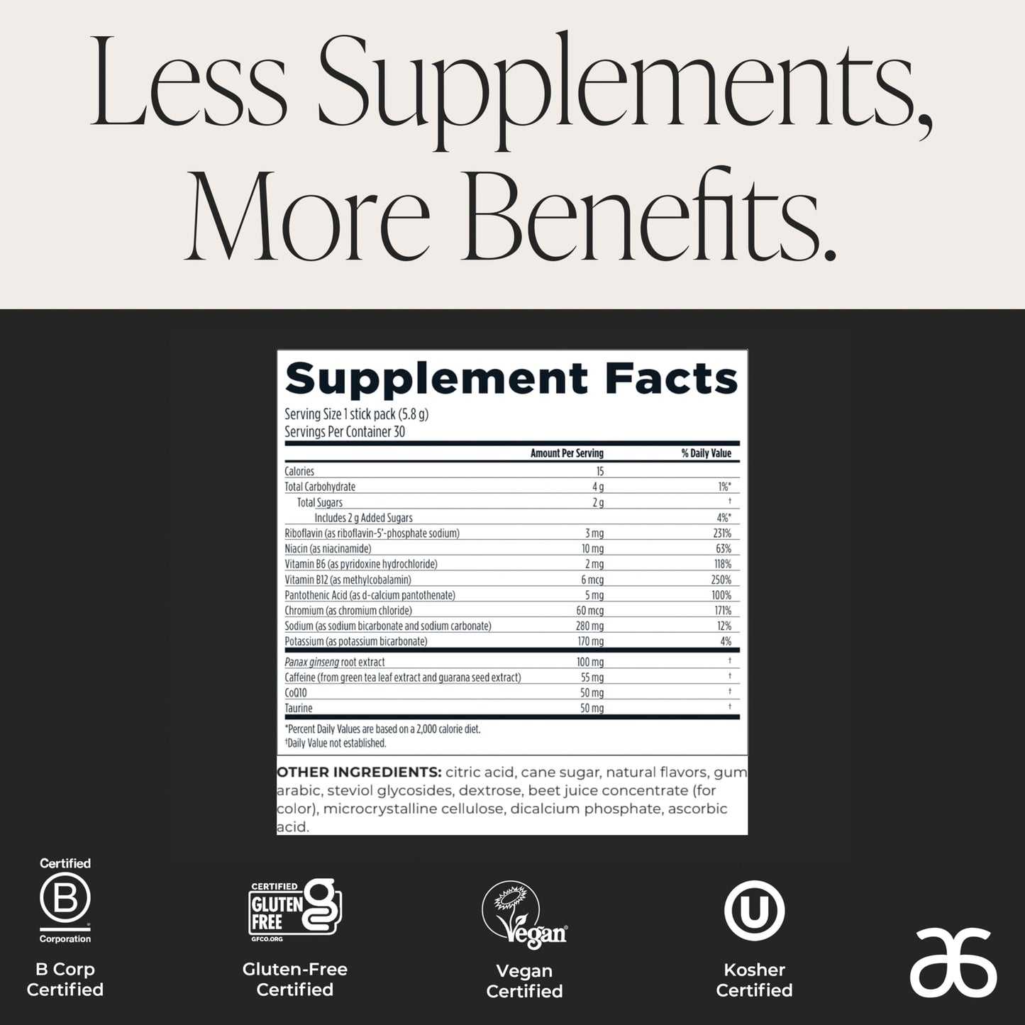 Arbonne Ginseng Energy Supplements - PomegranateFlavor Fizz Sticks, Energy Boost with Caffeine Powder from Guarana and Green Tea, Delicious
