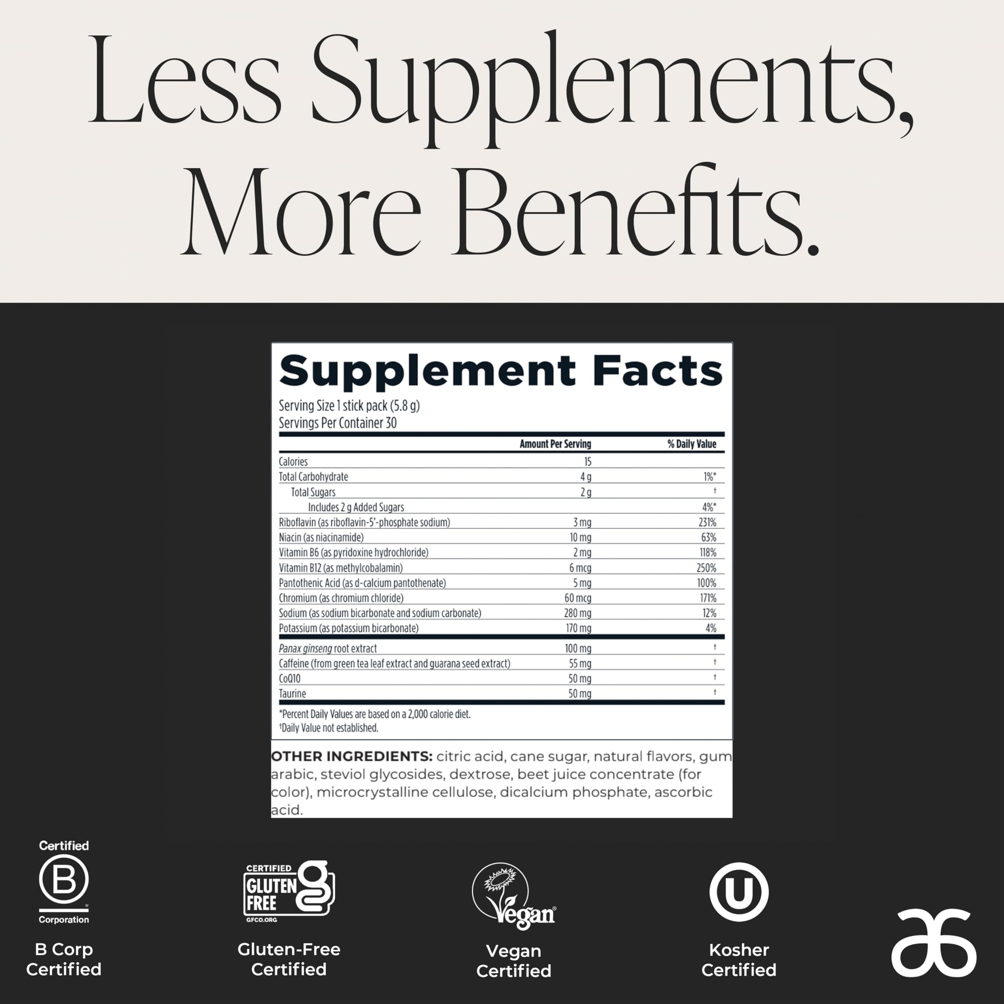 Arbonne Ginseng Energy Supplements - PomegranateFlavor Fizz Sticks, Energy Boost with Caffeine Powder from Guarana and Green Tea, Delicious