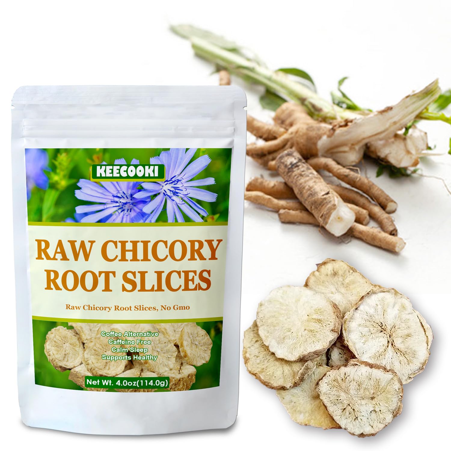 Raw Chicory Root Slices, 4.0oz(114g), 100% Natural Premium Quality Chicory Root, Caffeine Free, No Additives And No Preservatives