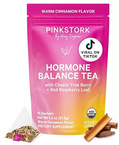 Pink Stork Hormone Balance Tea for Women - Red Raspberry Leaf & Chasteberry (Vitex) - Organic Herbal Tea for PMS, Menstrual Cycle + Perimenopause
