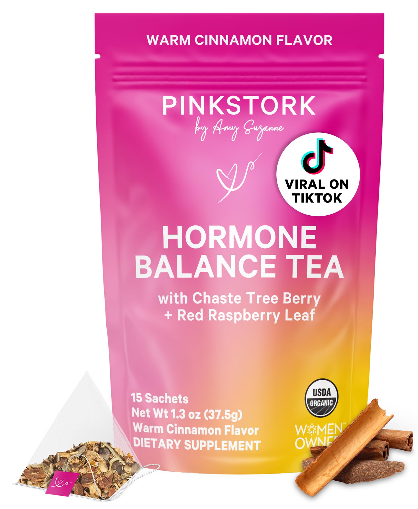 Pink Stork Hormone Balance Tea for Women - Red Raspberry Leaf & Chasteberry (Vitex) - Organic Herbal Tea for PMS, Menstrual Cycle + Perimenopause