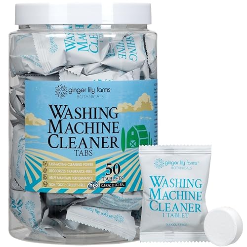 Ginger Lily Farms Botanicals Washing Machine Cleaner Tabs, Deep Cleaning Tablets for HE Front Load & Top Load Washers, Fragrance-Free, 50-Count