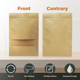100 Pack Stand Up Pouch Bags, Kraft Pouch with Tear Notch and Matte Window, Resealable Zip Lock Food Storage Bag (Paper bags, 6.7 * 9.8 inch)