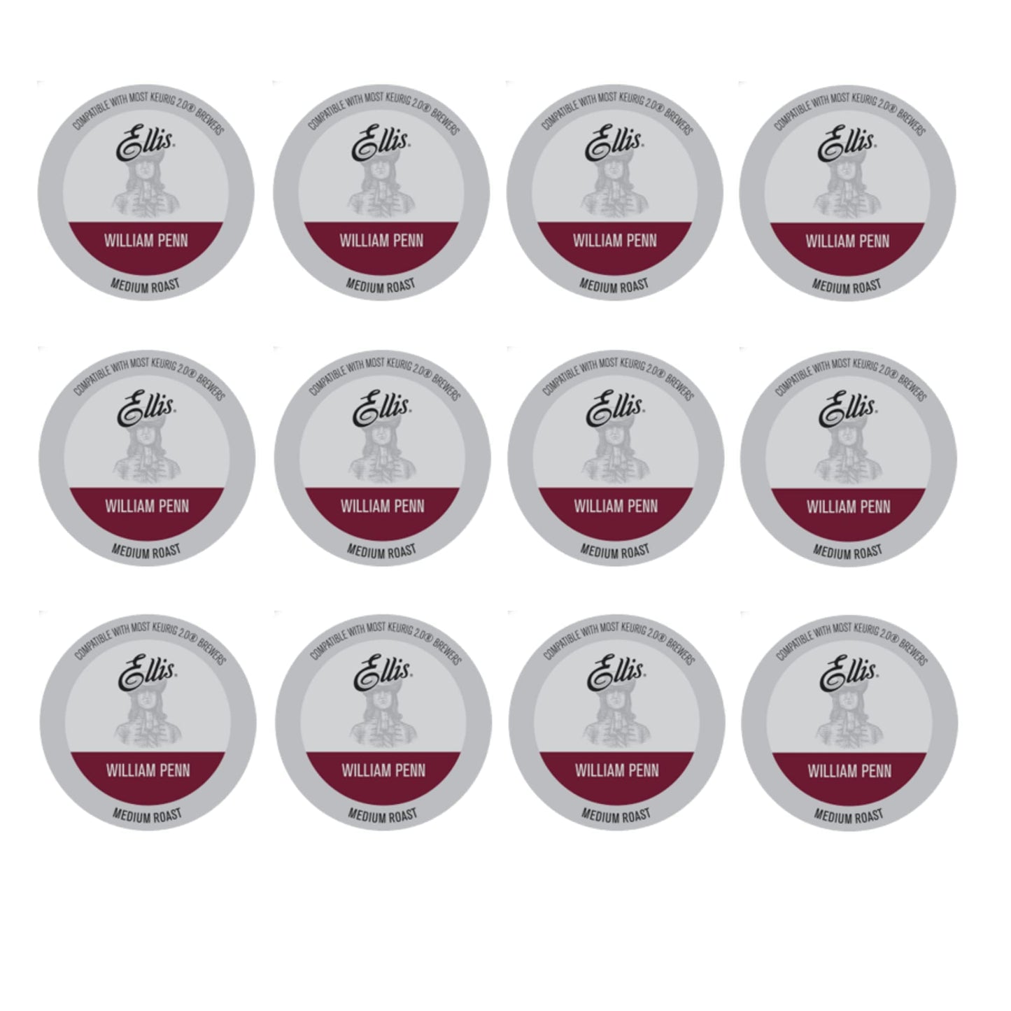 Ellis Coffee - William Penn - Medium Roast - Single Serve Coffee Pods - For Use in Most K-cups and Keurig 2.0 Brewers - 24 Coffee Pods