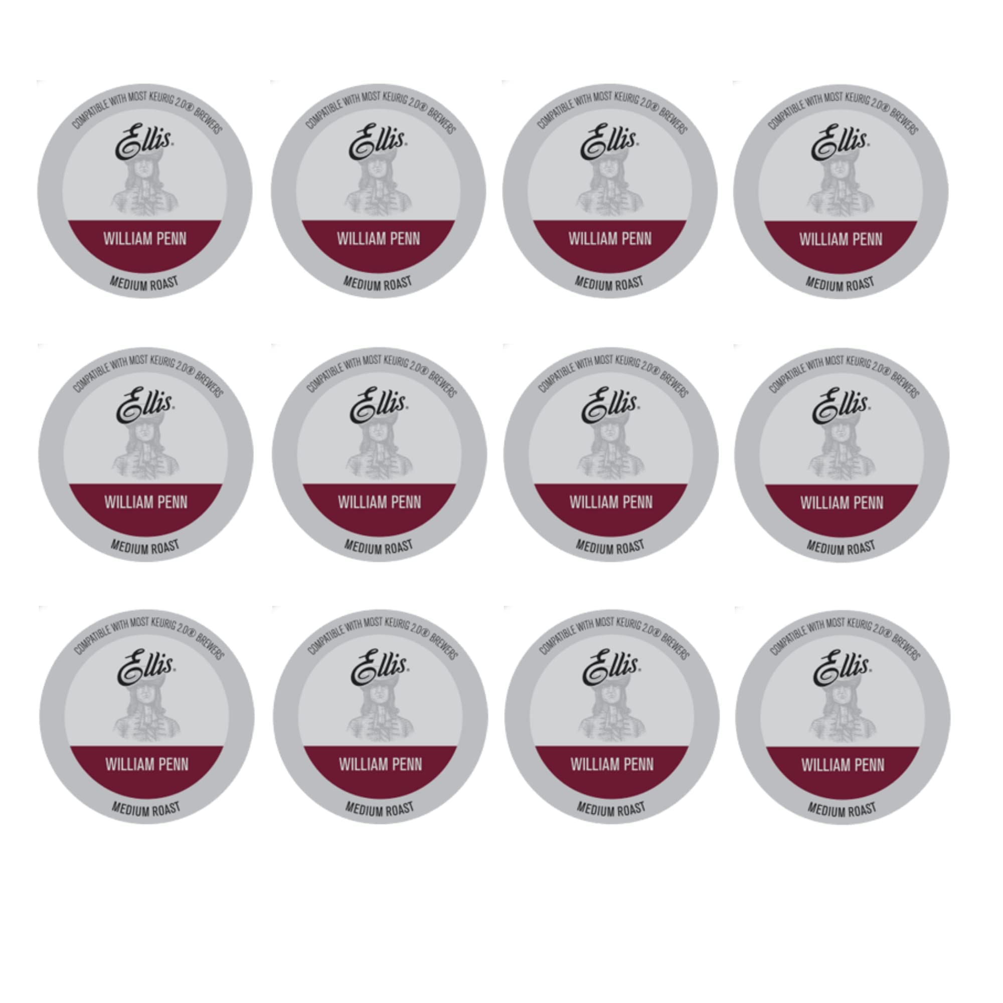 Ellis Coffee - William Penn - Medium Roast - Single Serve Coffee Pods - For Use in Most K-cups and Keurig 2.0 Brewers - 24 Coffee Pods