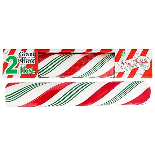 Atkinson's Mint Twists Giant 2 lb. Peppermint Stick - Peppermint Red & White Candy - Gluten Free, Kosher, Vegan - Great for Gifting, Crafting