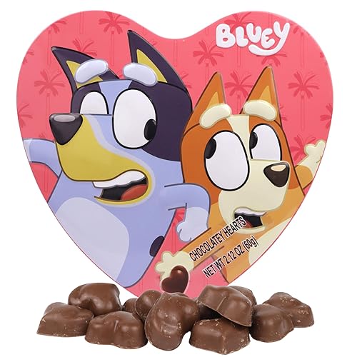 Bluey Valentine's Candy Gift Box, Milk Chocolatey Hearts Inside, Individually Wrapped Pieces, Collectible Heart Container, 2.12 Ounces