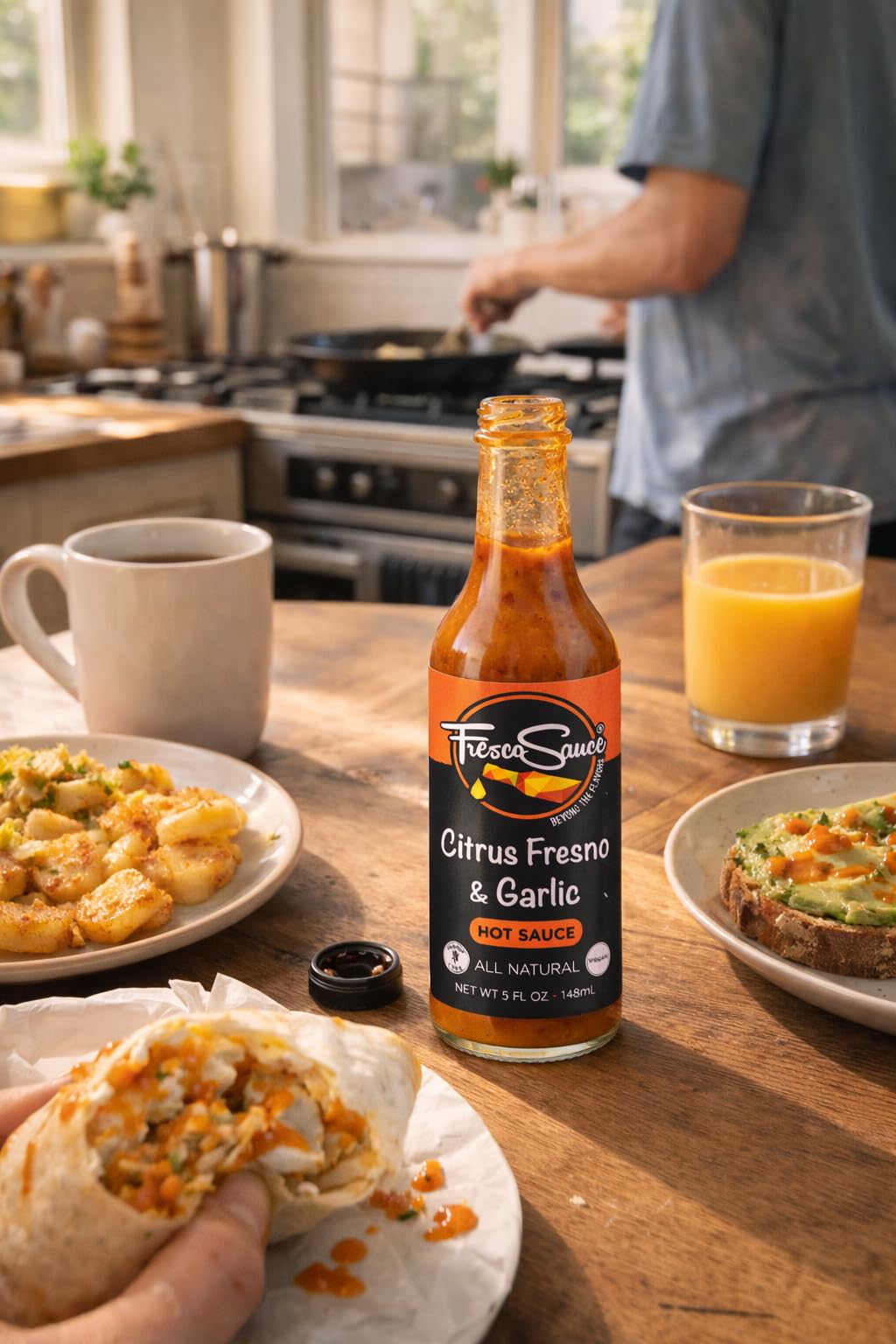 Citrus Fresno & Garlic Hot Sauce by Fresco Sauce - Lime Juice - Orange Juice - Fresno Peppers - Flavorful - All Natural- Vegan - Gluten Free