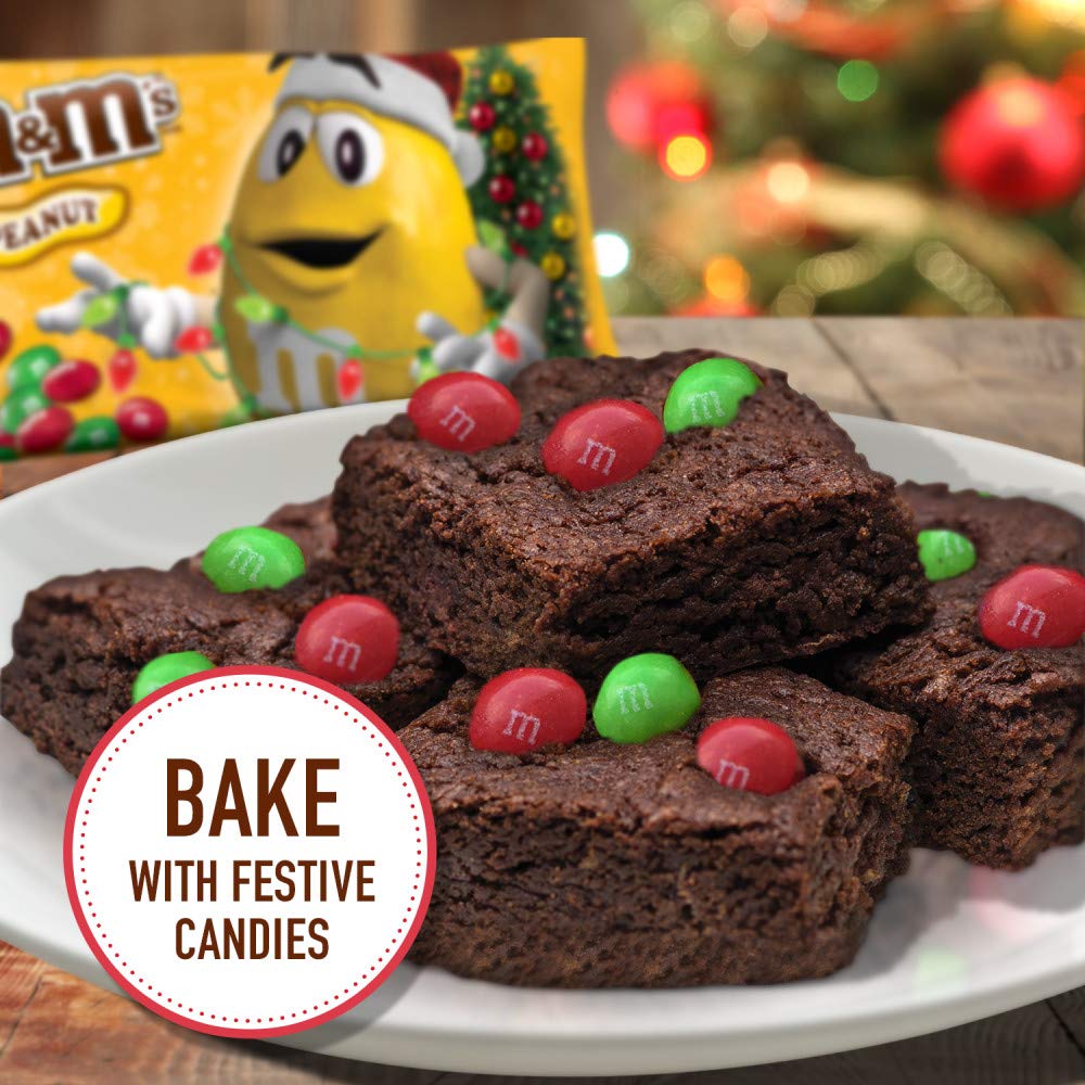 M&M'S Peanut Milk Chocolate Christmas Candy, Holiday Chocolate Candy for Stocking Stuffers, 10 oz Bag