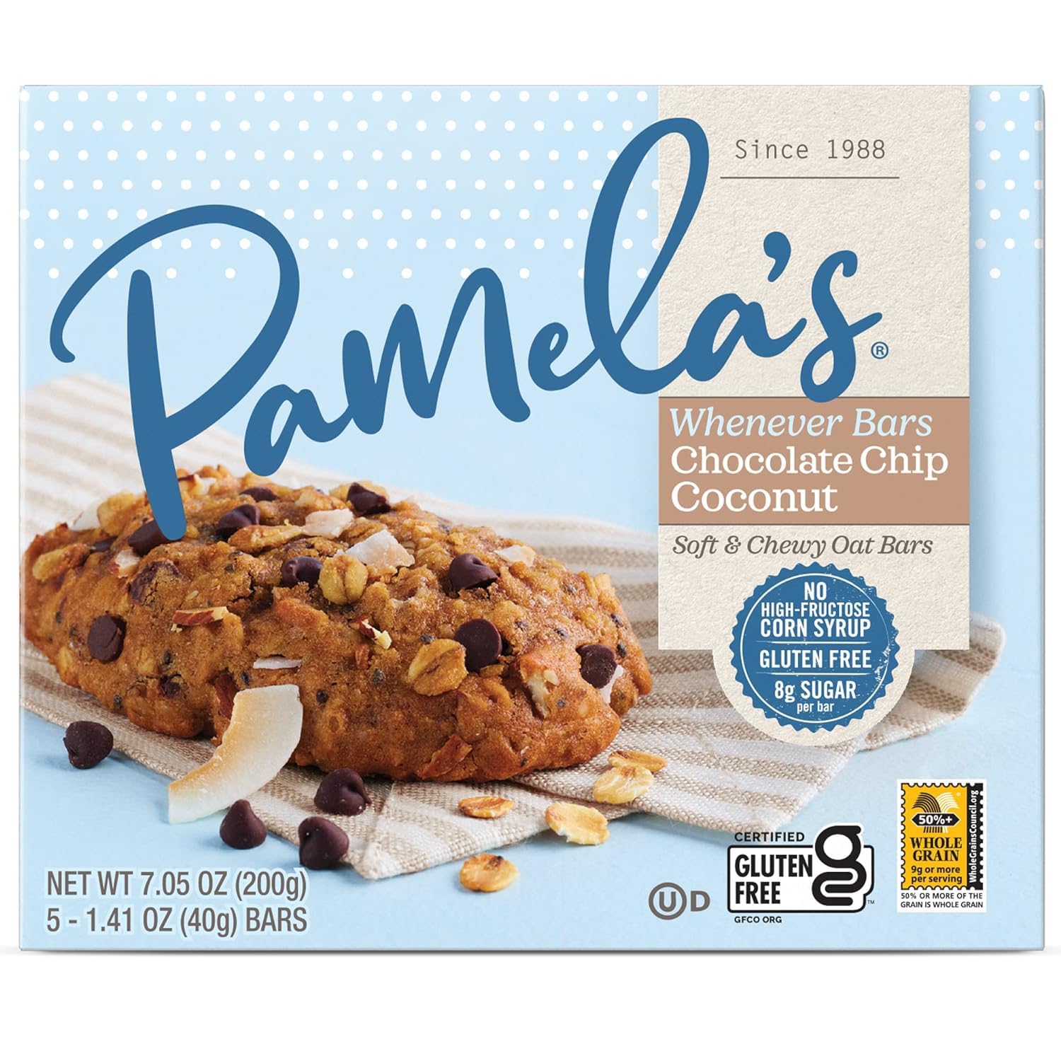 Pamela's Products Whenever Bars Gluten Free Oat Chocolate Chip Coconut - 5 Bars - 2 pc