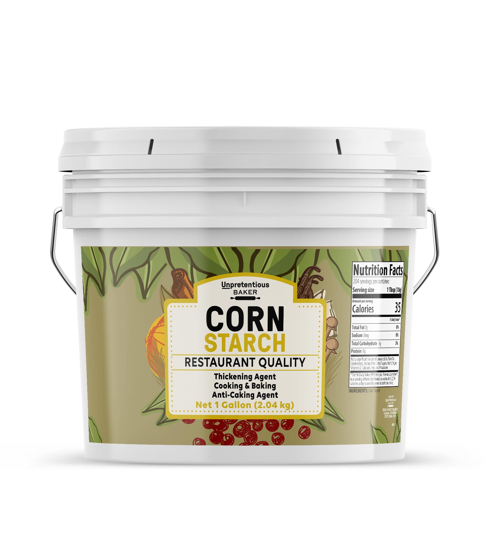 Unpretentious Corn Starch, 1 Gallon, Resealable Bucket, Thickening Agent, For Bulk Baking & Cleaning Use (4.5 Pound)