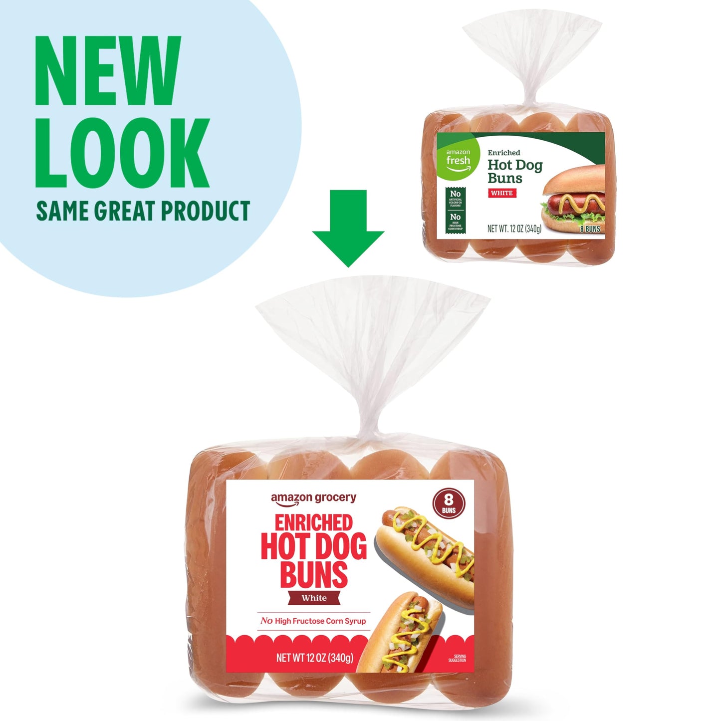 Amazon Grocery, White Enriched Hot Dog Buns, 12 Oz, 8 Ct