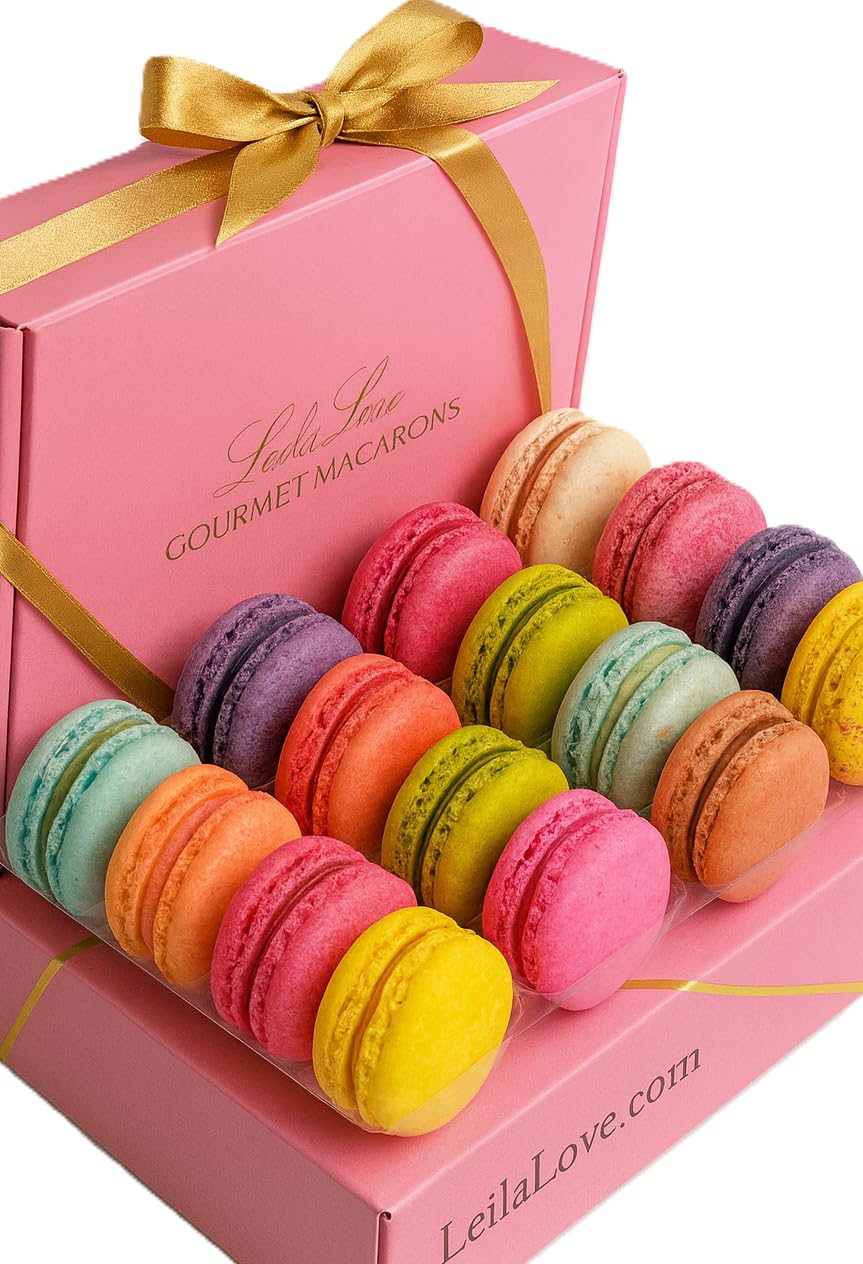 Leilalove Macarons - Mademoiselle de Paris Collections of 15 gourmet macarons Gift box varies in color - cookies are individually packaged for the