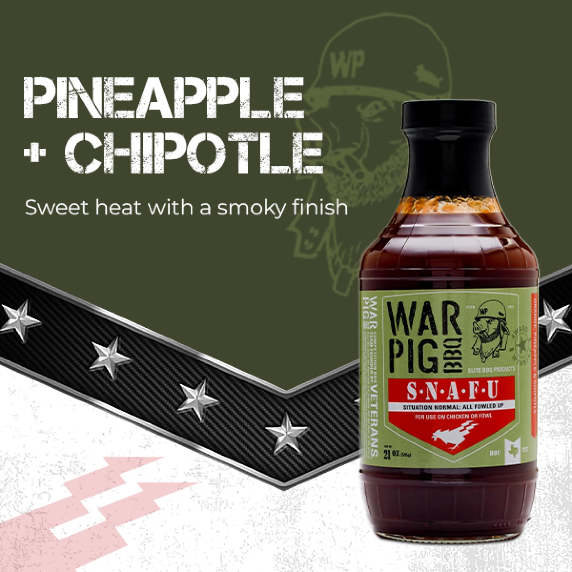 WarPig BBQ SNAFU Elite BBQ Sauce - Sweet Pineapple Orange Chipotle Glaze for Chicken & Poultry - Mahogany Finish Texas Style Barbecue Sauce