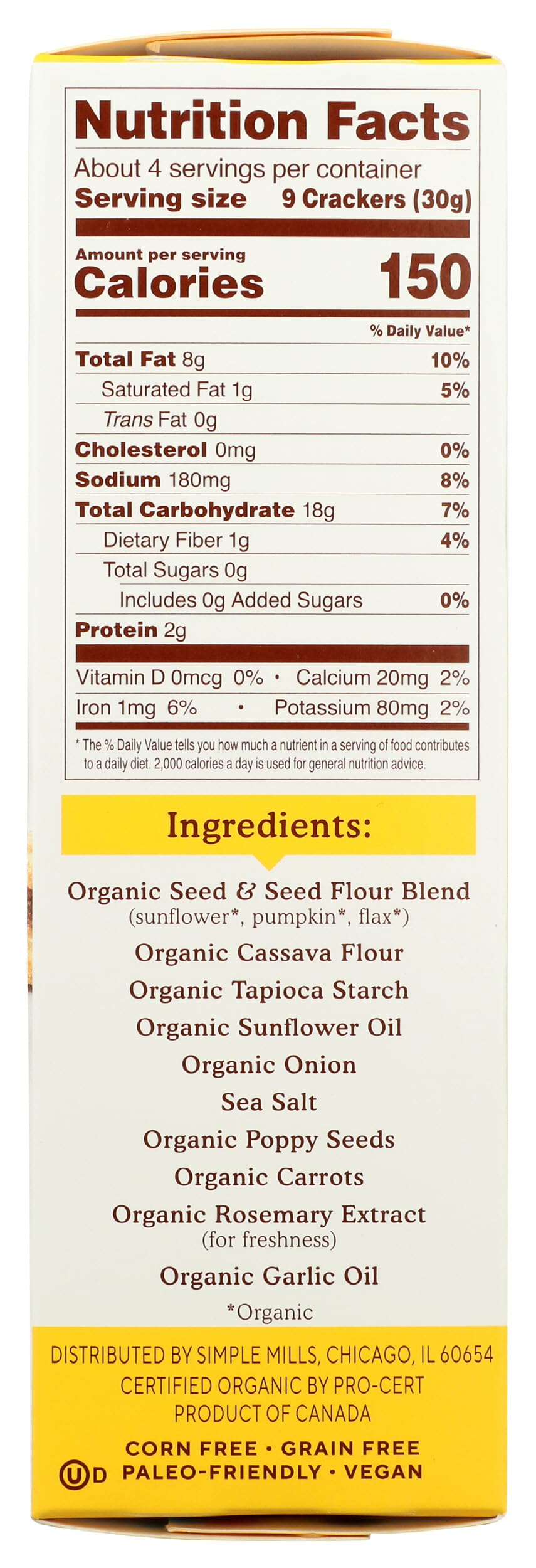 Simple Mills Organic Seed Crackers, Everything, Gluten Free, Flax Seed, Sunflower Seeds, Corn Free, Low-Calorie Snacks, Plant Based, Nutrient Dense