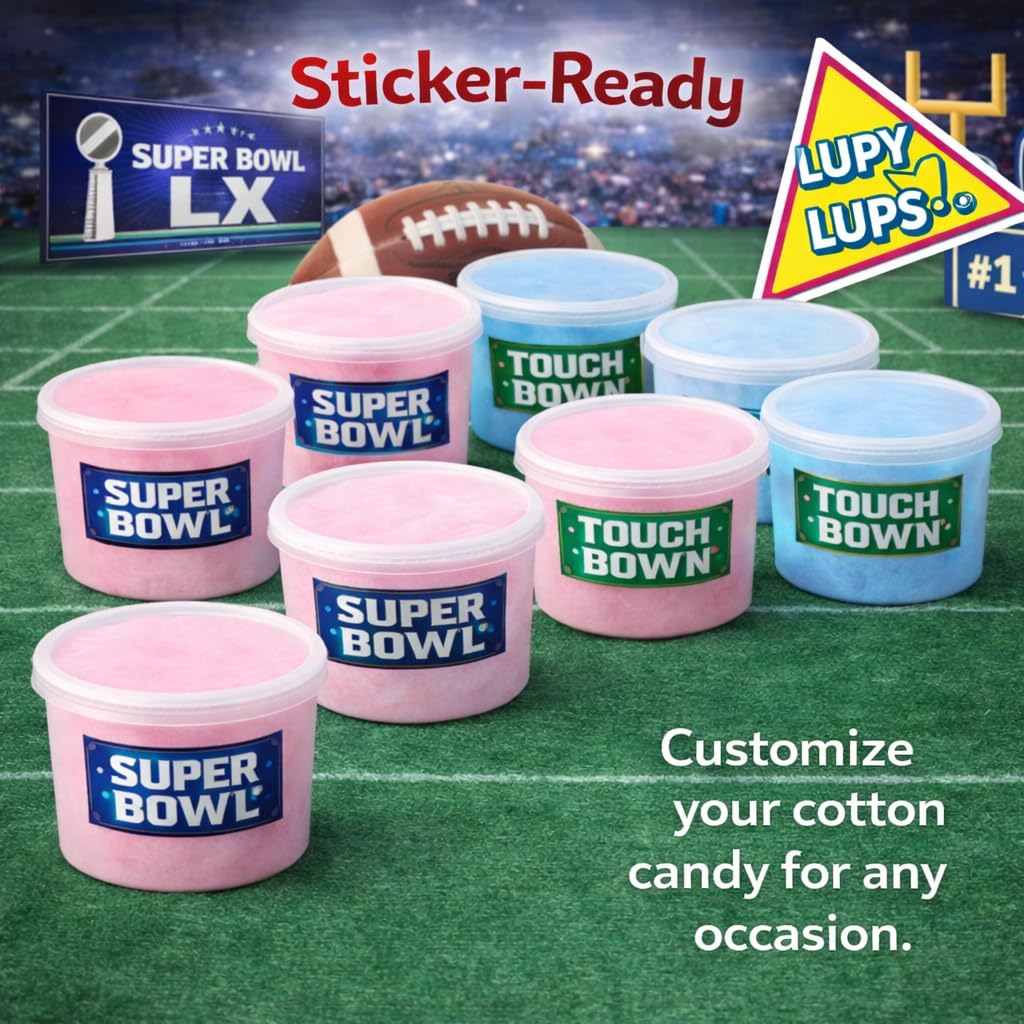 Cotton Candy Tubs - Customizable - 12-Pack (1.25 oz ea) | PINK STRAWBERRY | Sticker-Ready Party Favors, Gifts | Lupy Lups!