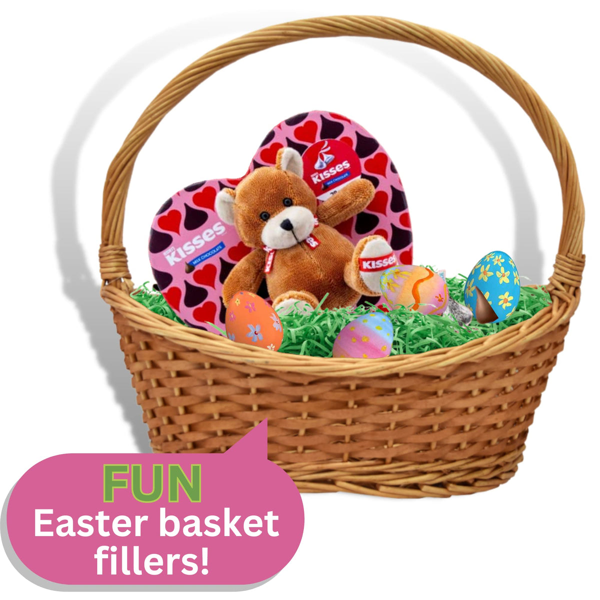 Hershey Kisses Chocolate Heart Box with Brown Bear Stuffed Animal, Individually Wrapped Candies, Valentines Gift