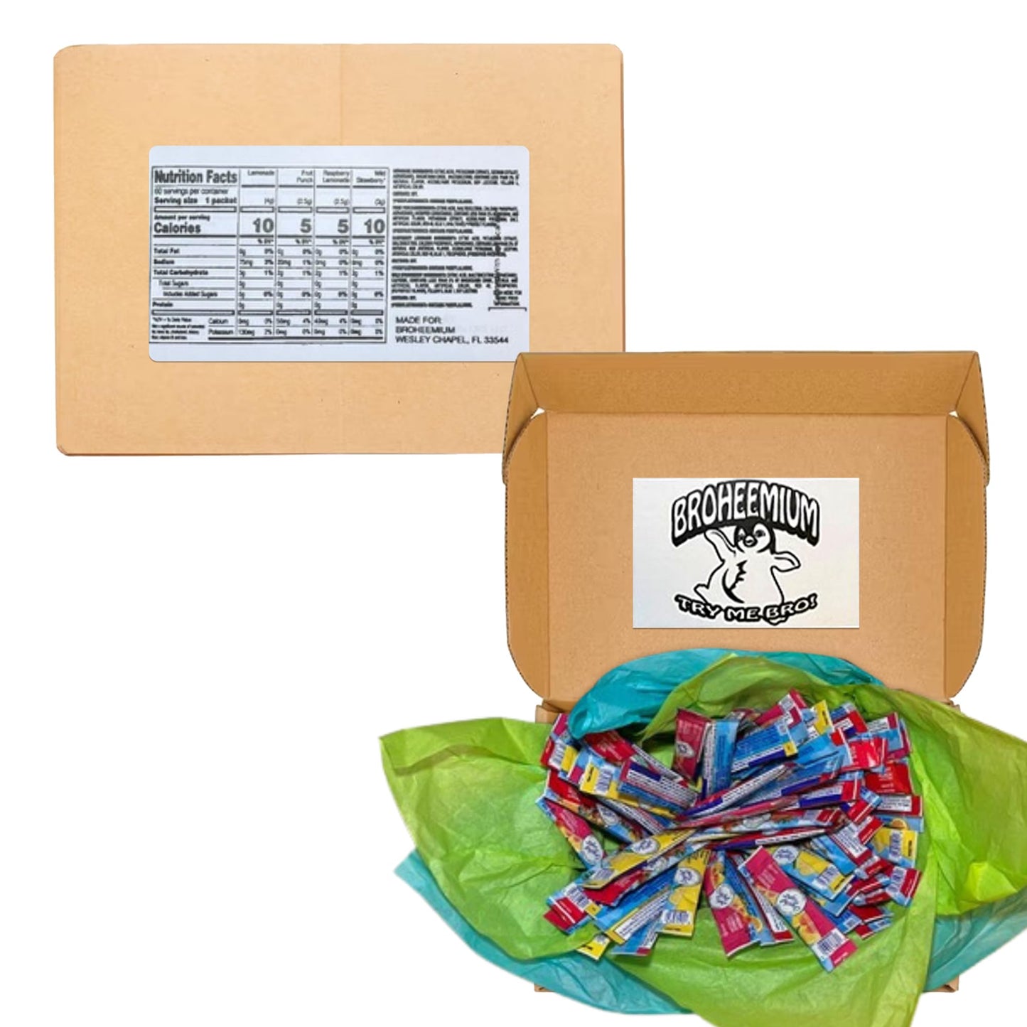 Broheemium Crystal Light Variety Pack 60 Flavored Drink Mix Packets in Lemonade Fruit Punch Raspberry Strawberry Flavors Bundles One Reusable Mood