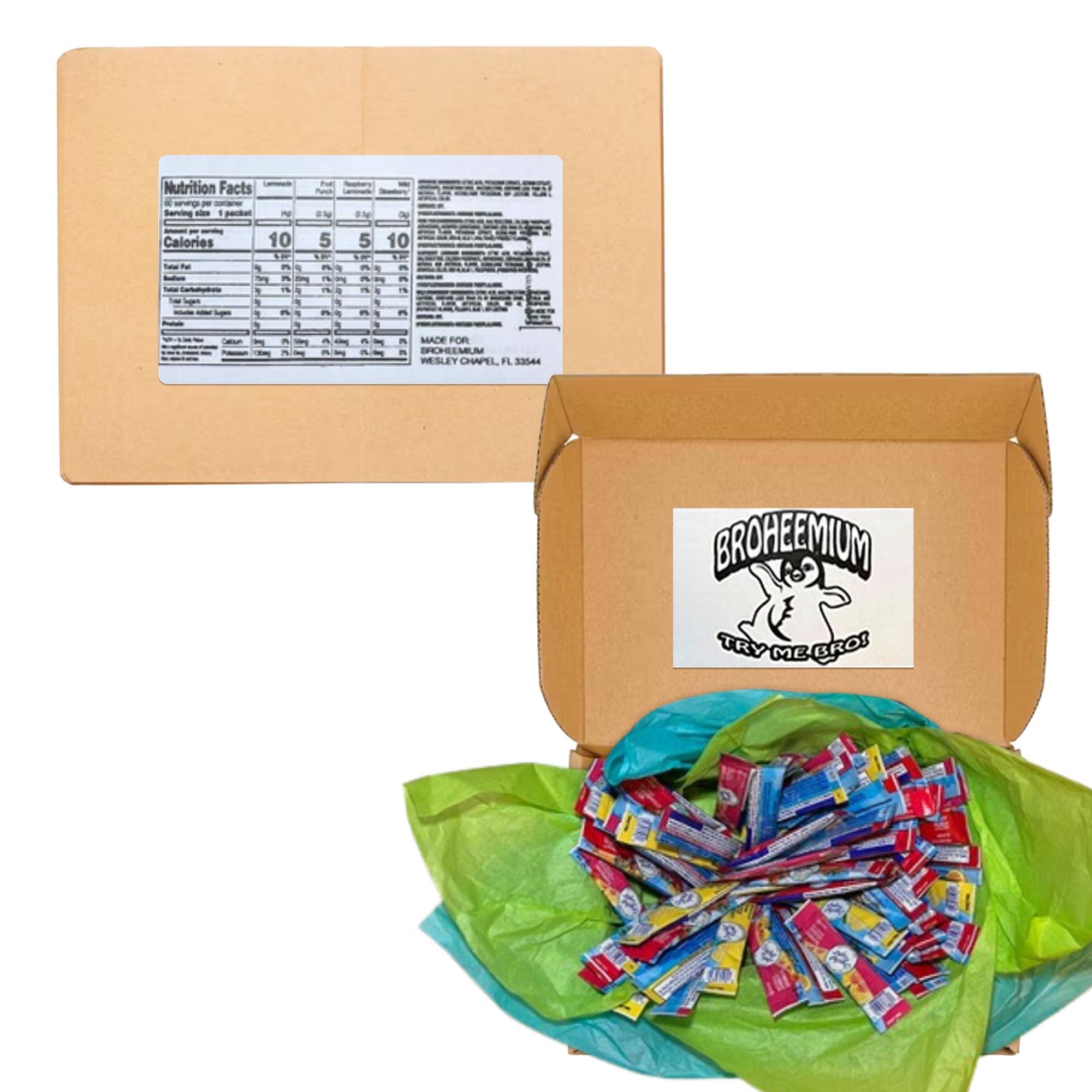 Broheemium Crystal Light Variety Pack 60 Flavored Drink Mix Packets in Lemonade Fruit Punch Raspberry Strawberry Flavors Bundles One Reusable Mood