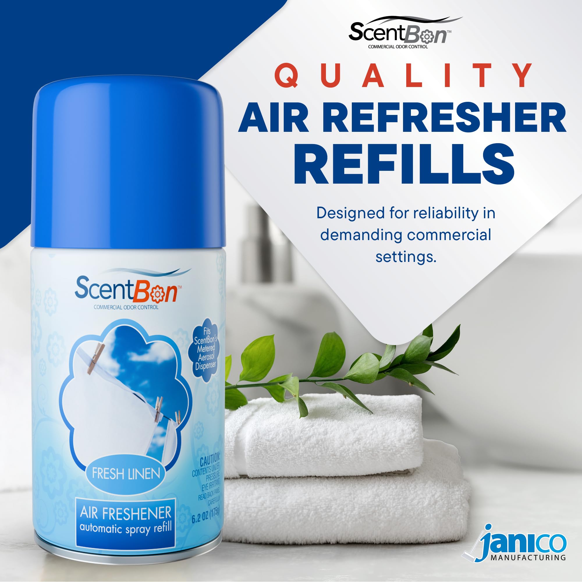 ScentBon Air Freshener Refill Metered Aerosol Can, Cinnamon, Fresh Linen, Green Apple, Mango, Ocean, Vanilla, Pack of 12 (12, Blue - Fresh Linen