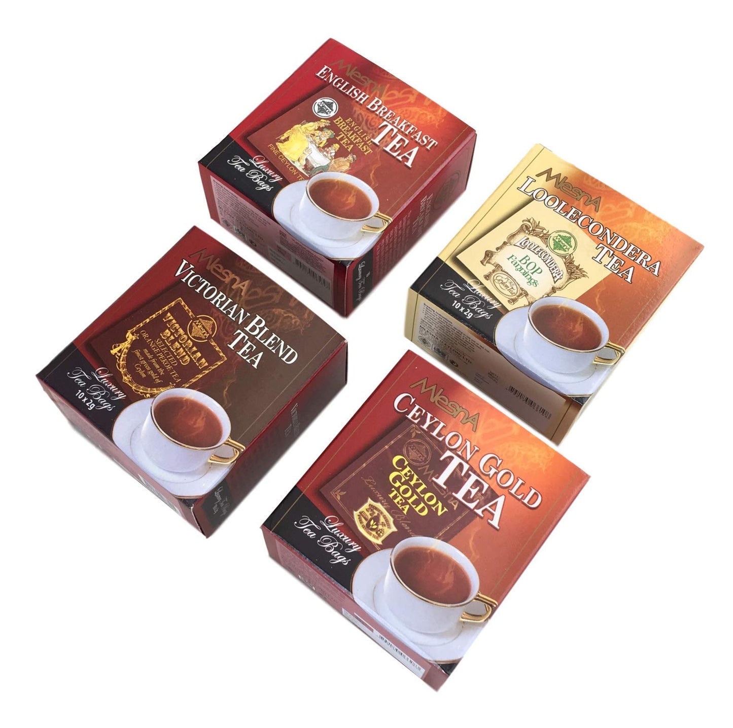 Mlesna Sensations Black Pure Ceylon Tea Foil-Wrapped Envelop Four Assorted Tea Collection - English Breakfast, Looleconderea, Victorian Blend, Ceylon