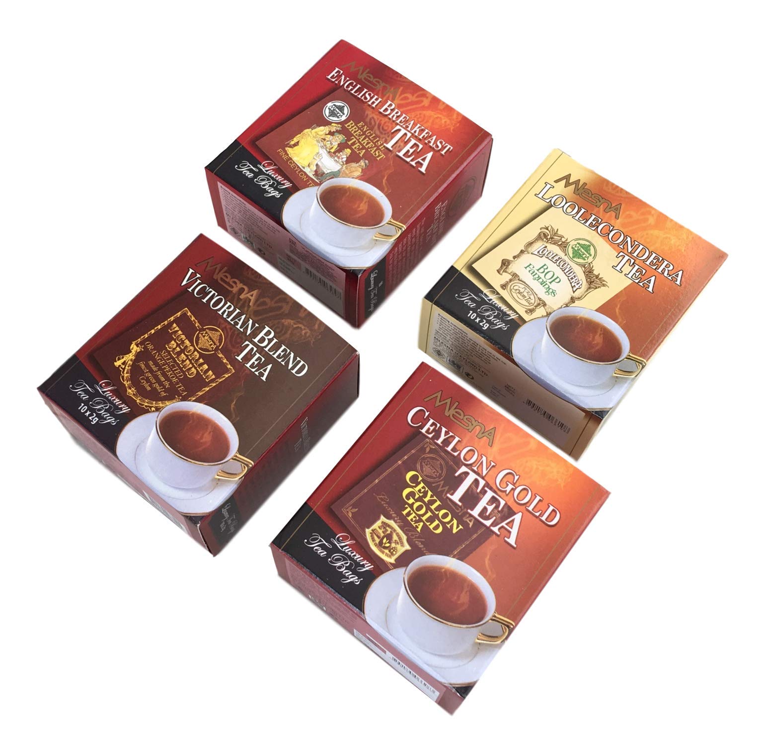 Mlesna Sensations Black Pure Ceylon Tea Foil-Wrapped Envelop Four Assorted Tea Collection - English Breakfast, Looleconderea, Victorian Blend, Ceylon