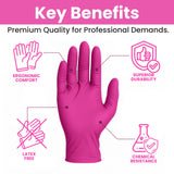 SAFEWAY USA Pink Nitrile Gloves Disposable - Non-Latex, Powder-Free, Ambidextrous Design Multi-purpose Gloves for House Chores, Nail Tech, Salon