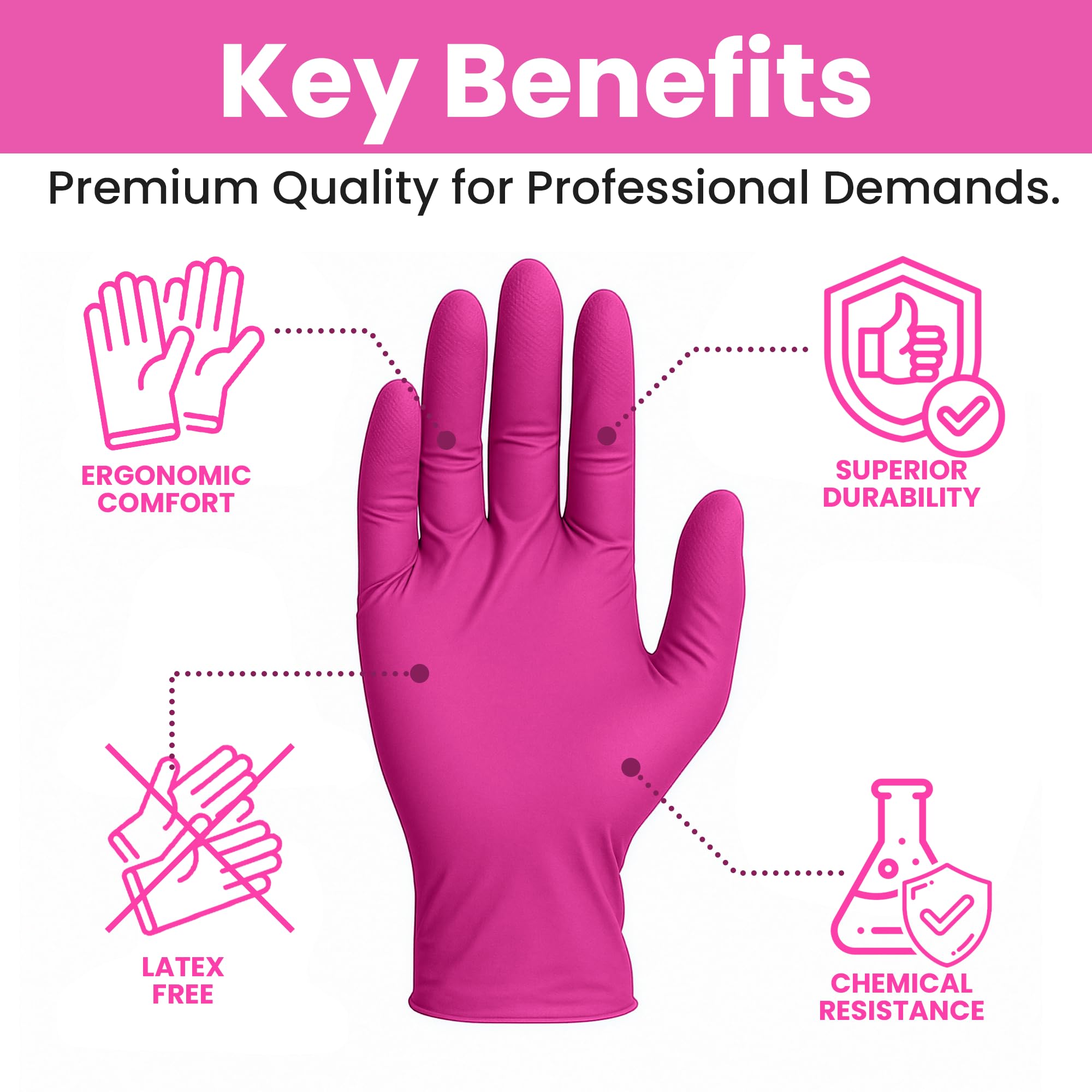SAFEWAY USA Pink Nitrile Gloves Disposable - Non-Latex, Powder-Free, Ambidextrous Design Multi-purpose Gloves for House Chores, Nail Tech, Salon