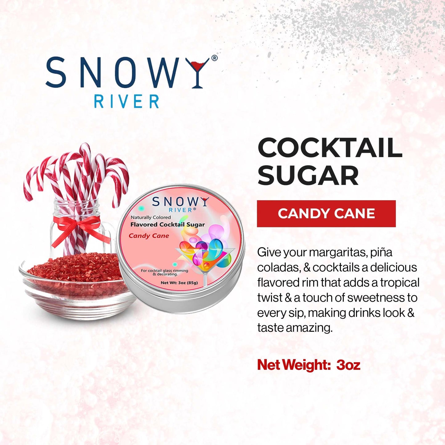 Snowy River Holiday Candy Cane Flavored Cocktail Sugar - All Natural Rimming Sugar for Stunning Drinks, Vibrant Colors, Perfect for Cocktails