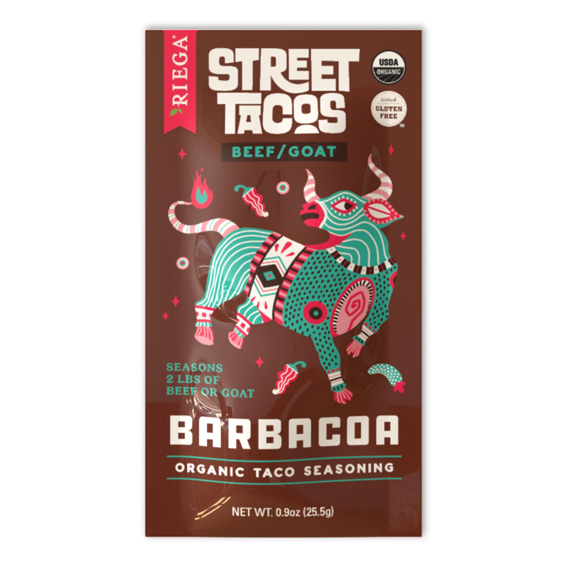 Riega Street Taco Seasoning, Organic Mexican Spice Blend for Cooking Authentic Meals, Barbacoa, 0.9 oz Packets, 8 Count
