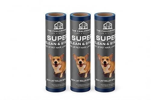 The Chalgroves 10 Inch Mega Lint Roller Refills (3 Pack, 150 Sheets) - Extra Sticky Pet Hair Remover, Compatible with Evercare, Layers & Smart Design