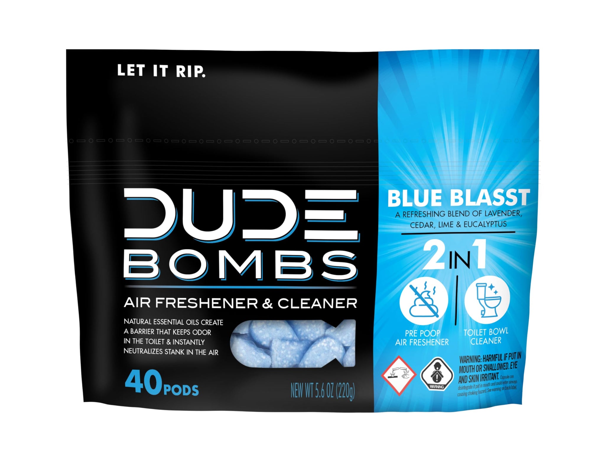 DUDE Wipes DUDE Bombs Toilet Stank Eliminator - 2-in-1 Air Freshener and Toilet Bowl Cleaner - 1 Pack (40 Pods) - Deodorizing Blend of Lavender