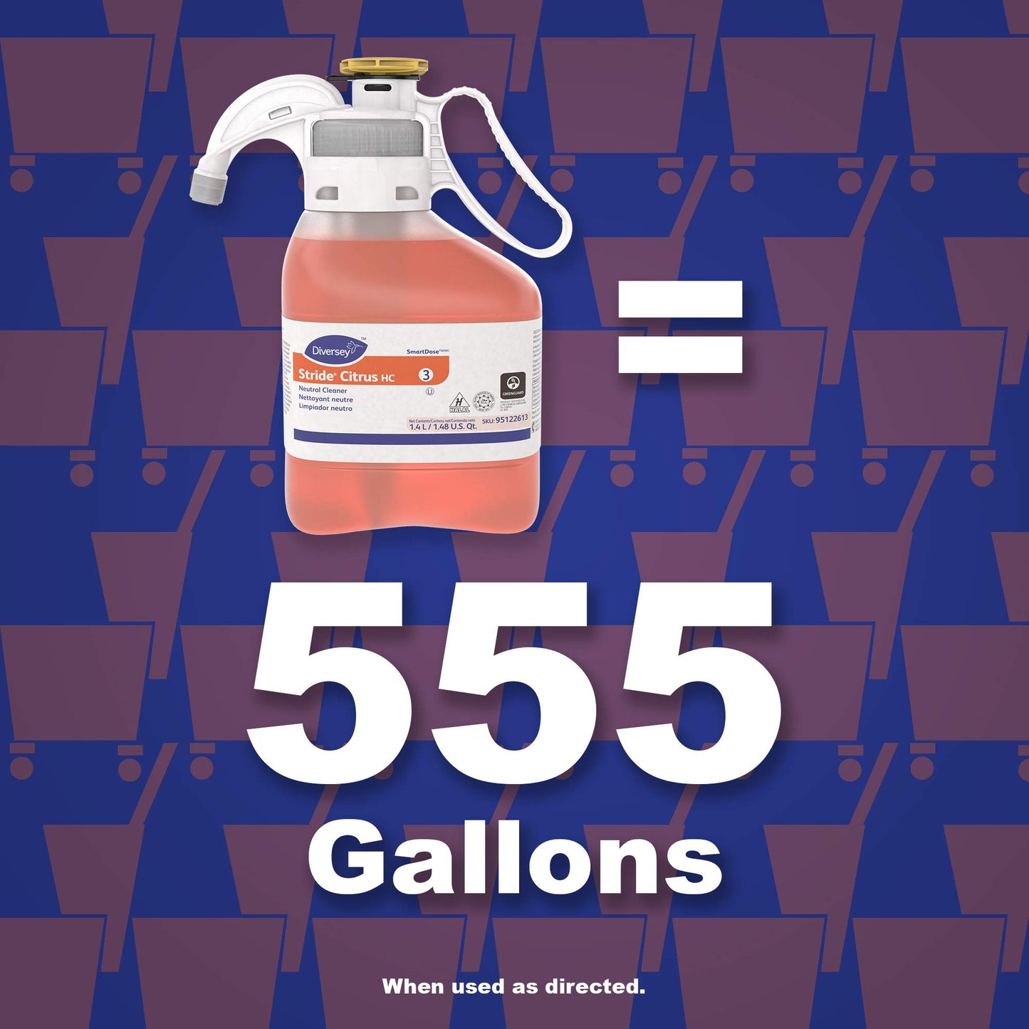 Diversey 95122613 Stride Citrus Neutral Cleaner, Commercial Floor Cleaner, Citrus Scent, SmartDose Liquid Concentrate, 1.4-Liter