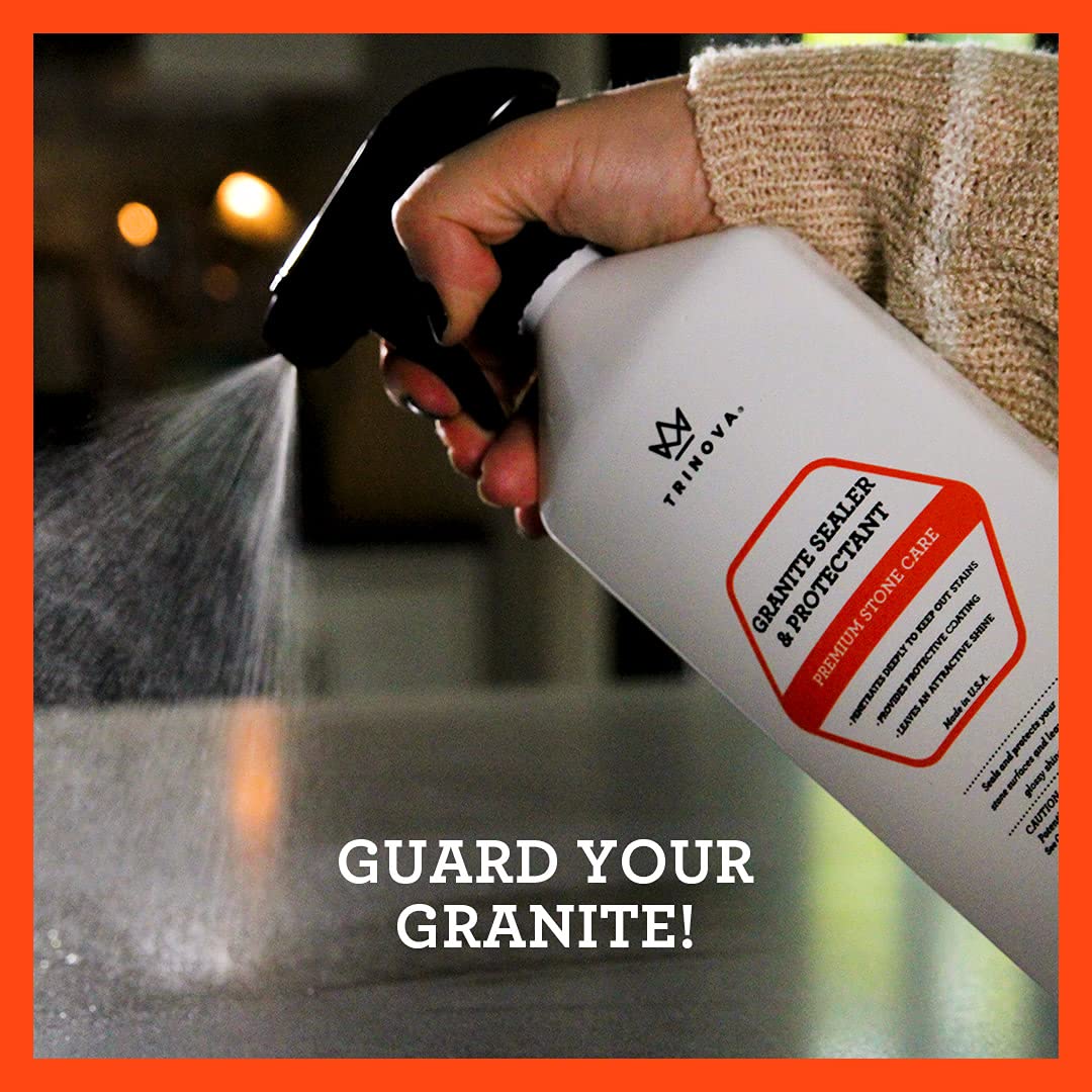 TriNova Granite Sealer & Protector - Best Stone Polish, Protectant & Care Product - Easy Maintenance for Clean Countertop Surface, Marble, Tile - No