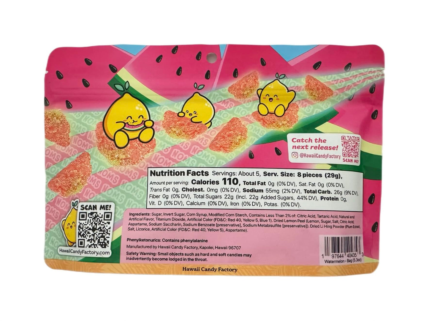 NOMS Watermelon Gummy Snack - Covered in Li Hing & Lemon Peel (5.3 oz)
