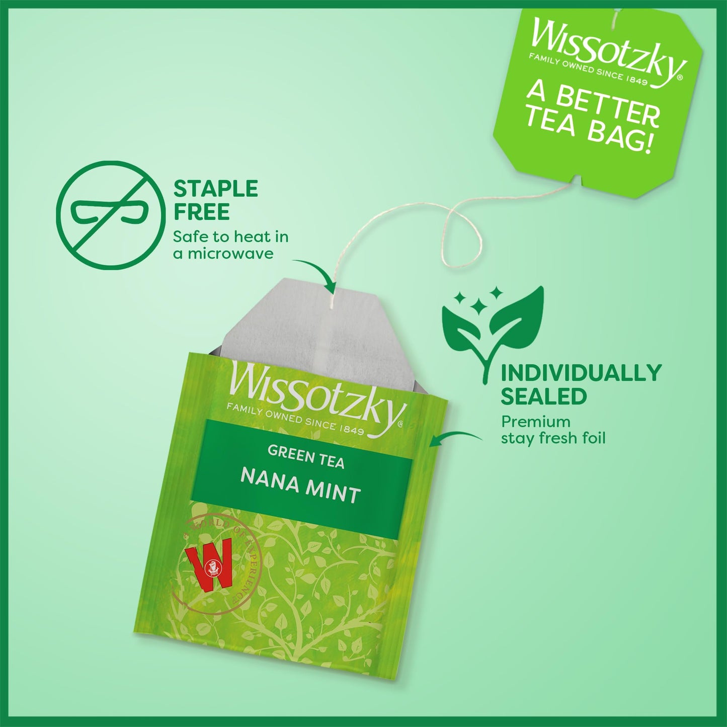 Wissotzky Nana Mint Green Tea (3 Pack - 60 Tea Bags) | Antioxidant Rich | Moroccan Mint Tea Bags | Revitalizing Nana Tea