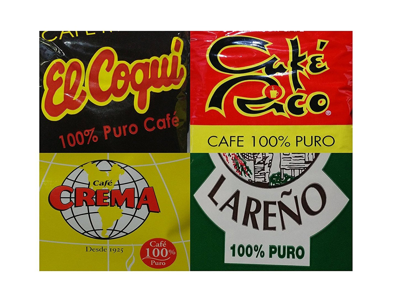 Puerto Rican Variety Pack Ground Coffee - 4 Local Favorites in 8 Ounce Bags (Lareno, Rico, Coqui and Crema)
