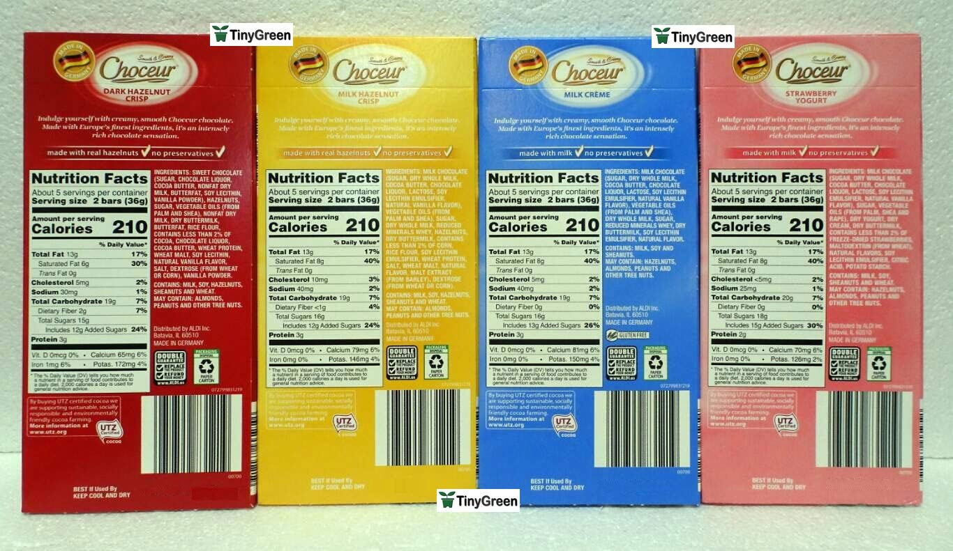 Choceur Chocolate Bar Crisp Four Flavors Combo Bundle 7.05oz 200g (Pack of Four)
