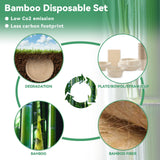 200pcs Compostable Paper Set Eco-friendly Heavy-duty Disposable Plates Cutlery Utensils, Bamboo Plates Bowls Forks Knives Spoons Cups Straws fruit
