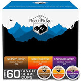 Roast Ridge Single Serve Coffee Pods for Keurig K-Cup Brewers, Flavored Variety Pack, Medium Roast, 60 Count (20 each: Southern Pecan, Salted Caramel
